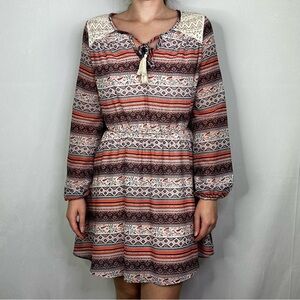 Sequin Hearts Mini Dress Long Sleeve Lace Aztec Tunic Summer Colorful Small